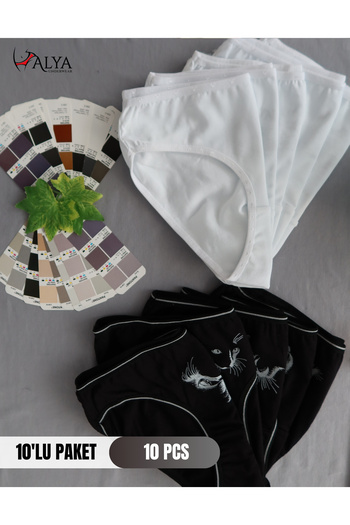ALYA UNDERWEAR Fată - Chelner, țesătură din bumbac, chiloți colorați, pachet de 10 - Imprimat pisică și alb - X17