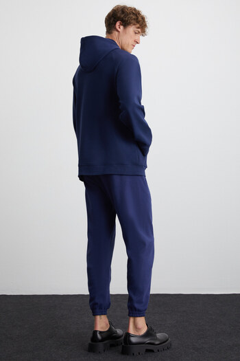 GRIMELANGE Arragon Men's Scuba Organic Cotton Interlock Fabric Pocket Sports Elastic Waist Navy Blue Sweatpants