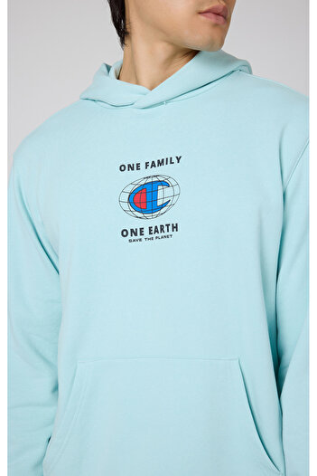 Champion Eco Future Hooded Sweatshirt Organik Pamuk Mavi Erkek Kapüşonlu Sweatshirt-219785-BS017