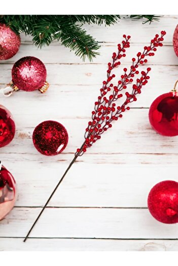 Astaş New Year's Decoration Red Berry Cocked Fancy Decorative Branch 85 cm