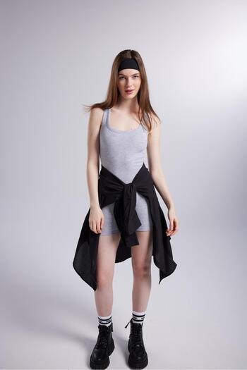 HOLLY LOLLY Zoe Jumpsuit with Ribbed Fabric Shorts Gray