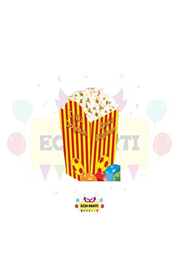 ECM PARTI Fan Themed Yellow Red Cardboard Popcorn Corn Box 8 Li - Birthday Party Set Supplies