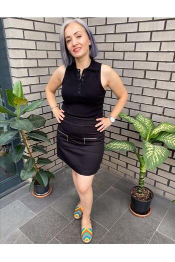 BEBE PLUS BebePlus 28518 Жіноча спідниця з кишенями на блискавці, чорна