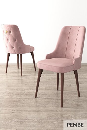Canisa Concept Enoa Serisi, 1.sınıf Babyface Kumaş, 6 Adet Pembe Sandalye Gold Halkalı, Ceviz Gürgen Ayak