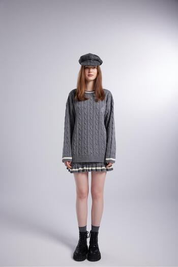 HOLLY LOLLY Logo Knitted Patterned Oversize Knitwear Harold Sweater Gray