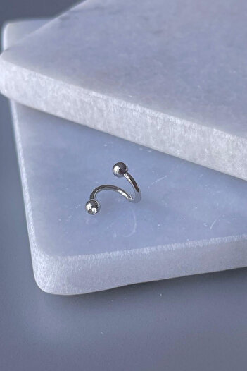 Jaida Moda Unisex Silver Spiral Two Ball Stones Curled Steel Cartilage and Lobe Earrings