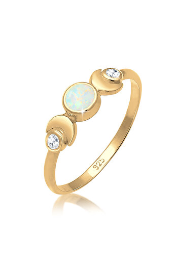 ELLI Dámský prsten Crescent Opal Zirconia Stone 925 Sterling Silver