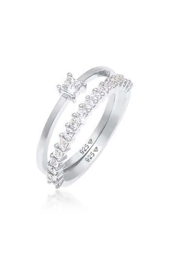 ELLI Inel de logodnă Solitaire Infinity pentru femei cu cristale de zirconiu din argint 925 placat cu aur