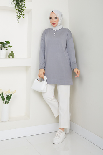 Pamuk Butik Women's Mercerized Knitwear Tunic with Stone Detail