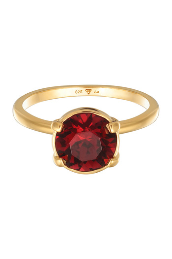 ELLI Ring Ladies Solitaire Elegant with Crystals dark red in 925 sterling silver gold plated