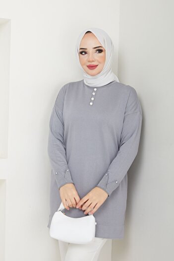 Pamuk Butik Women's Mercerized Knitwear Tunic with Stone Detail