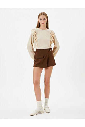 Koton Ruffle Blouse Long Sleeve Textured Round Neck
