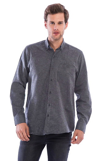 Varetta Men's Anthracite Color Wide Cut Pocket Solid Wool Winter Shirt