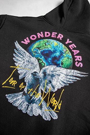 Sekizbiraltı Wonder Years Printed Unisex Oversize Black Hoodie