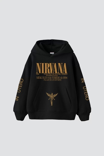 Sekizbiraltı Unisex Nirvana Oversize Black Hoodie - Back Printed