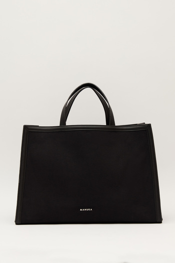 Manuka Black Canvas Shopper Bag - Leather Detailed