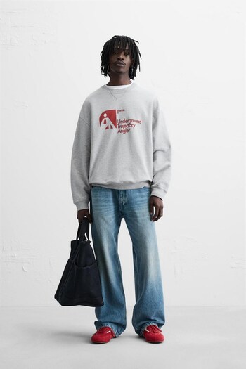 The Champ Clothing Γκρι Melange Underground Trajectory Angle Written Crew Neck Oversize φούτερ