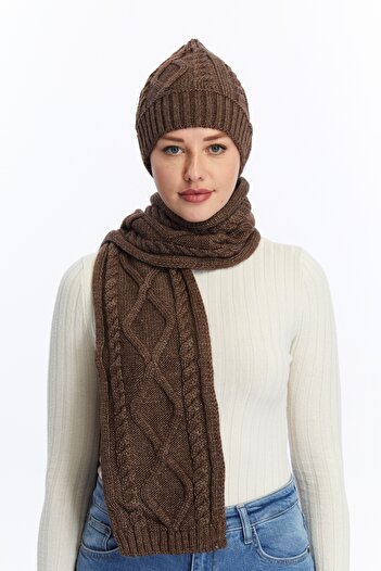 Aghilo Unisex Embroidered Patterned Scarf and Beanie Set