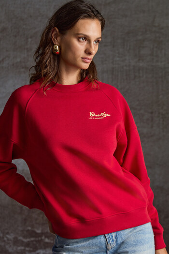 GRIMELANGE Rickea Women's Embroidery Detailed 3 Thread Red Sweatshirt