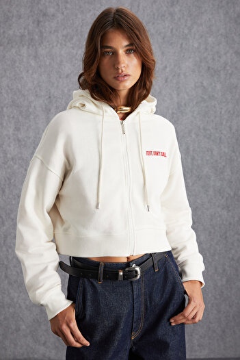 GRIMELANGE Jewel Women's 3 Thread Raised Ecru Sweatshirt