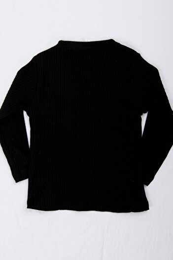 Perendi %100 Pamuklu Minik Kelebek Nakışlı Kız Çocuk Sweatshirt Siyah