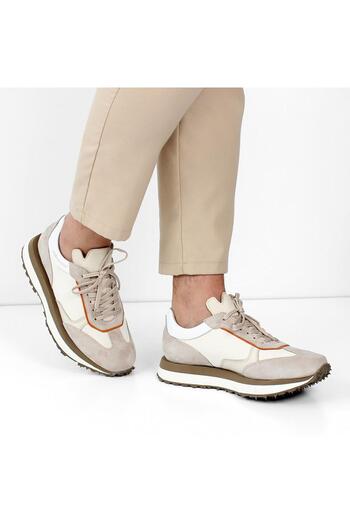 Celal Gültekin Ανδρικό δερμάτινο sneaker με χοντρή σόλα με κορδόνια σε μπεζ χρώμα