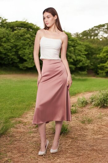 HAKKE High Waist Shiny A-Line Satin Skirt
