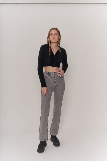 HOLLY LOLLY Lycra-Free High Waist Straight Cut Toll Jean Trousers Gray
