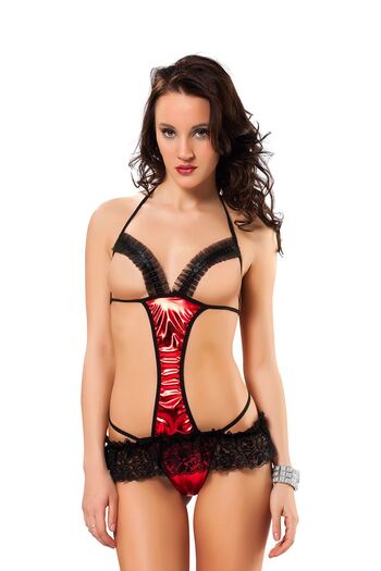 Sistina Black Red Leather (Lame) Nightgown - 469 - Size Standard Nrmsa