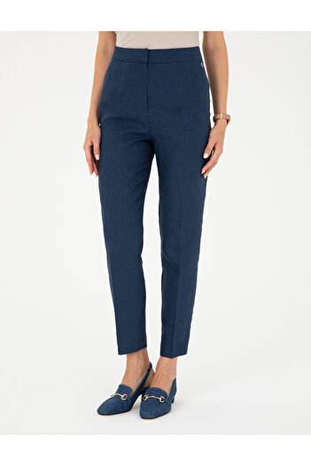 Pierre Cardin Navy Blue Carrot Fit Linen Trousers 50282075-Vr033