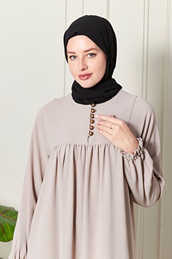 fistan Shirring Robadan Μπροστινά κουμπιά από ύφασμα βισκόζης Φόρεμα προσευχής για μητρικό φόρεμα