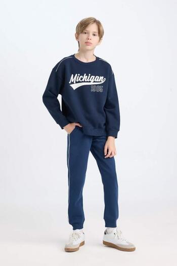 DeFacto Boy's Navy Blue Elastic Waist Printed Sweatpants
