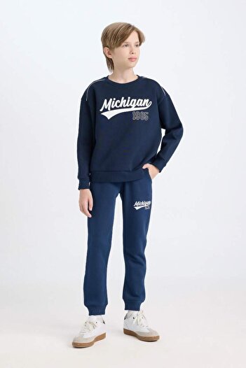 DeFacto Boy's Navy Blue Elastic Waist Printed Sweatpants
