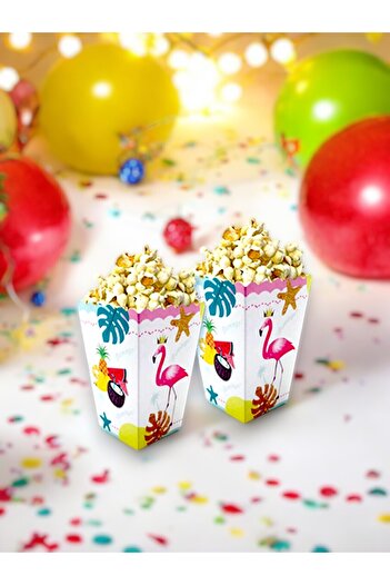 VibeHome Flamingo Themed 8 Pieces Corn Boxes - Colorful Box for Birthday and Party Treats