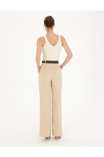 Pierre Cardin Bej Yüksek Bel Straight Fit Pantolon 50289786-VR011