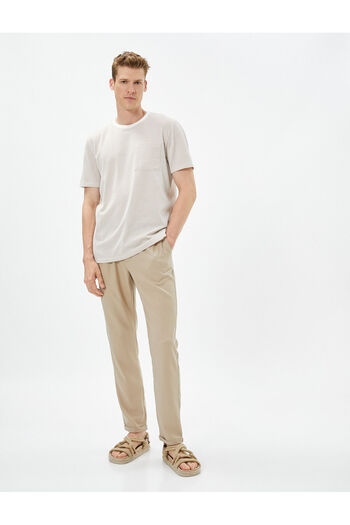 Koton Elastic Waist Trousers Slim Fit Buttoned Pocket Viscose Blend