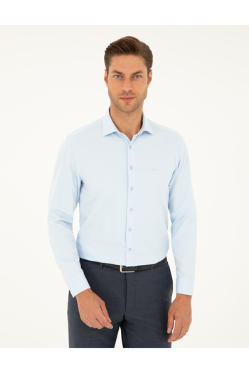 Pierre Cardin Açık Mavi Slim Fit Armürlü Uzun Kollu Gömlek 50298046-VR003