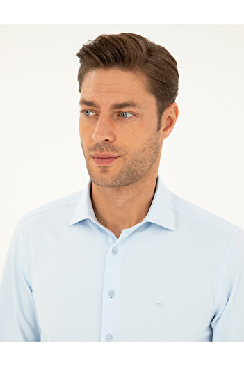 Pierre Cardin Açık Mavi Slim Fit Armürlü Uzun Kollu Gömlek 50298046-VR003