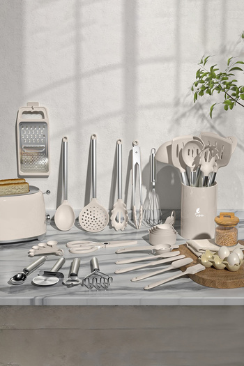 valletta Marbella 35 Pieces Stainless Steel Silicone Tip Spatula Kitchenware Set Vanilla