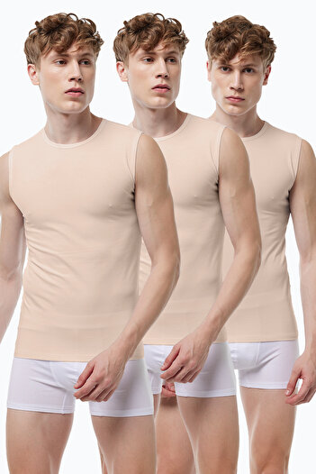 Malabadi Invisible Undershirt Men's Skin Color 3 Pack Zero Neck Non-Marking Modal Sleeveless Undershirt 007