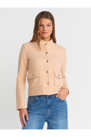 Dilvin 60406 Model Thessaloniki Cardigan - Button Detailed, Light Beige