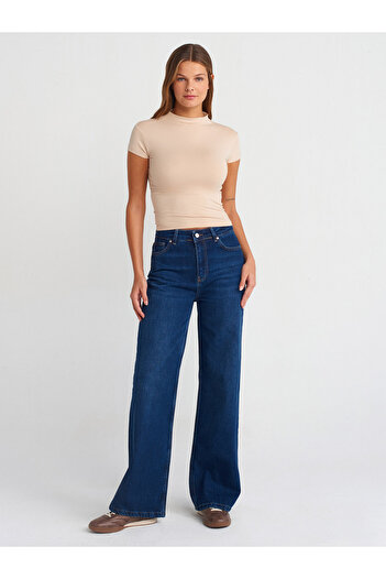 Dilvin 71738 Pantaloni din denim Wideleg vopsiți în fund