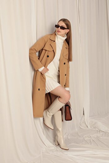 Lukas Torino Fabric Liquid Proof Maxi Length Women's Camel Trench Coat