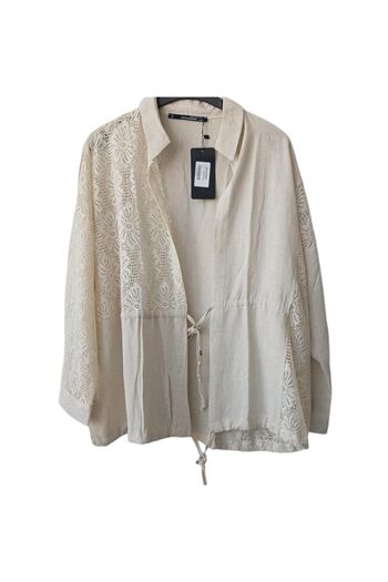 Orfeo Negro Women's - Cream Colored Lace Detailed Standard Size Thin Jacket Model Shirt Top