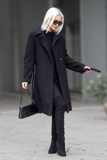 Madmext Black Lined Boucle Women's Coat Mg1970