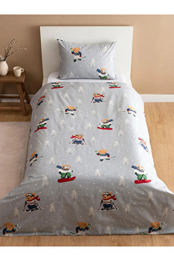 LC Waikiki HOME Gri Ayı Teddy Baskılı Tek Kişilik Nevresim Seti