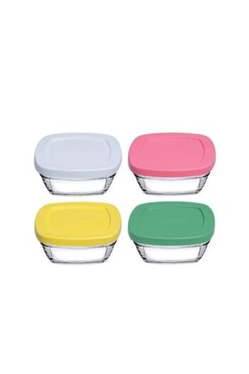 Paşabahçe 96840 Pudding 4-Piece Glass Storage Container - 310 ml