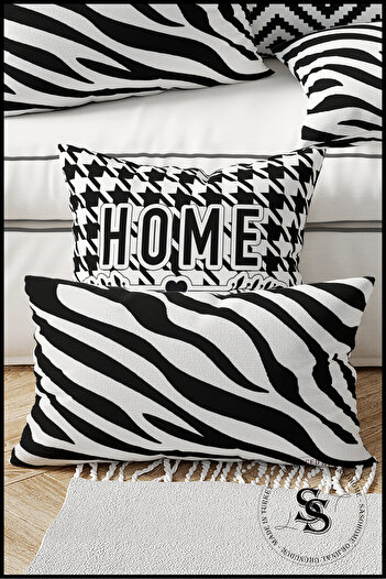 SasoHome Home Sweet Home and Zebra Patterned 2-Piece Rectangular Throw Pillow Cover