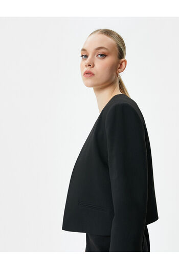Koton Crop Blazer Jacket Collarless Pocket