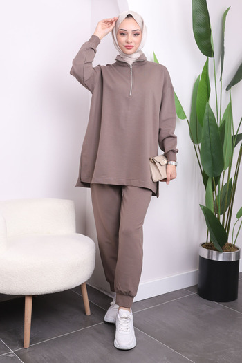 İmajButik Mink Collar Zippered Trousers Tunic Set